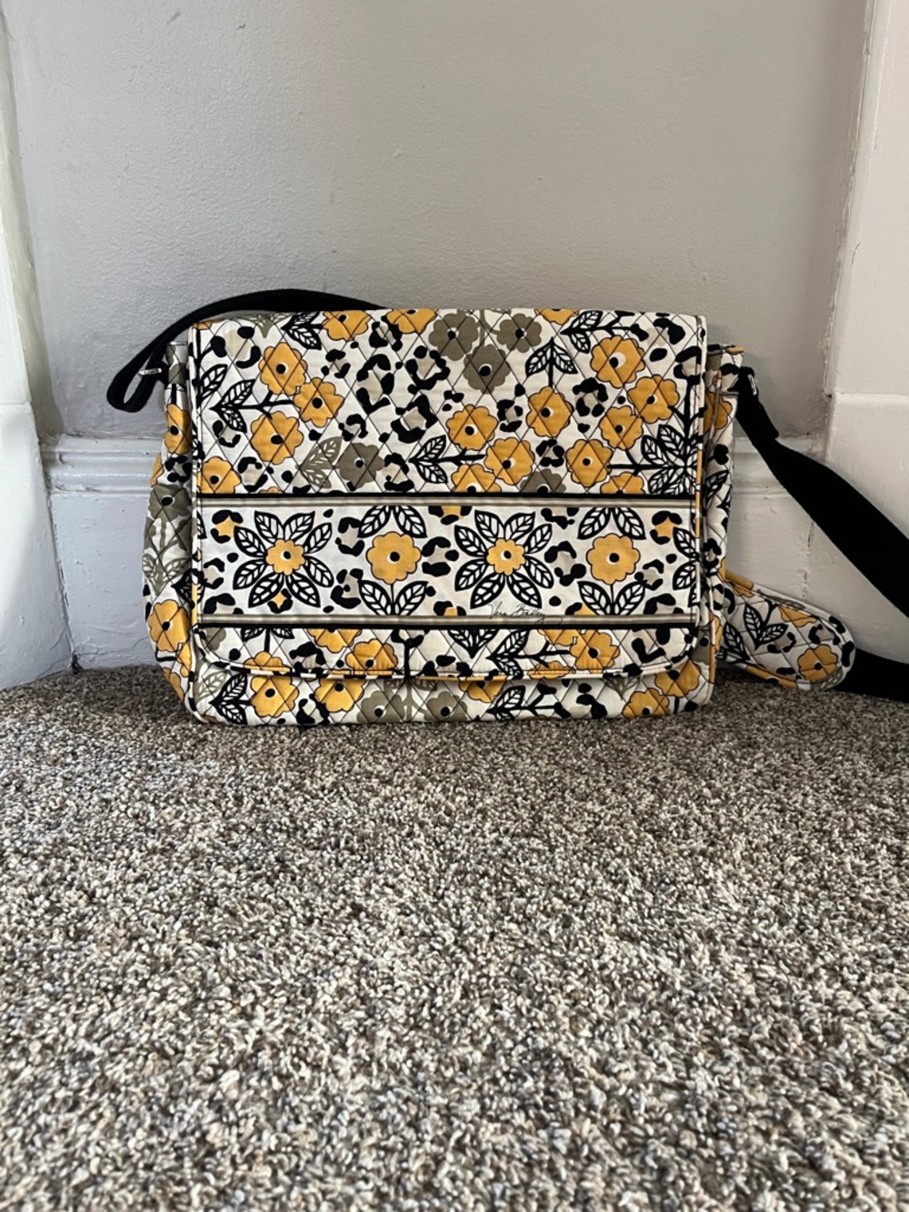 Vera Bradley Yellow, White & Gray Floral Quilted Crossbody